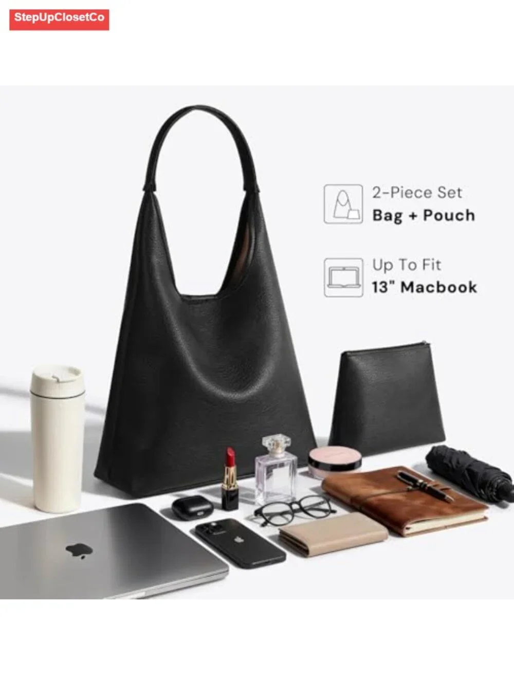 Vegan Leather Slouchy Hobo Bag with Matching Mini Purse Set